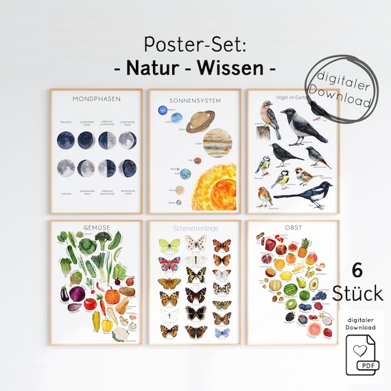 Poster Set für Kinder PDF, Kinderzimmer Wand Dekoration, DIY Digitaler Download PDF zum Ausdrucken, Montessori Schule Vorschule Kita, Deko