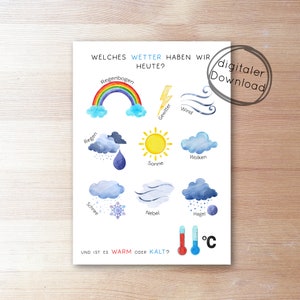 Poster meteo bambini PDF Montessori/ poster di apprendimento poster meteo temperatura immagini per bambini, download digitale stampabile modello di stampa decorazione da parete