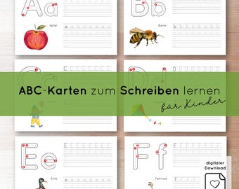 ABC cards for children PDF, learn to write the alphabet practice cards, letter cards for elementary school 1st grade preschool, Montessori template