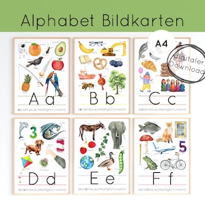 Tarjetas del alfabeto para niños PDF, decoración de pared habitación infantil escuela preescolar aprendizaje letras Montessori flashcards descarga digital imprimible