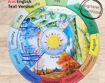 Annual cycle PDF printable, laying circle 4 seasons months days festivals, seasonal clock according to Waldorf/Montessori for children, daycare school DIY