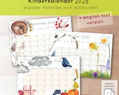Kalender 2026 ausdrucken, Waldorf Montessori, Planer für Schule Vorschule Kita, digitaler download PDF druckbar, Kinderkalender 2026, + engl