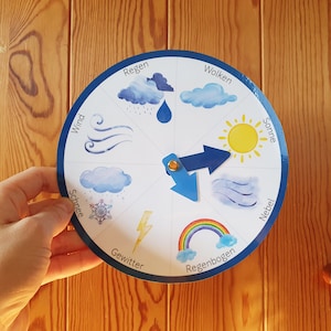 Wetteruhr laminiert für Kinder, Wetterrad, Wetterscheibe nach Montessori Waldorf als DIY Bastelset  – Lernmaterial für Kita, Schule, Alltag