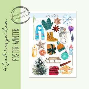 Poster Simboli Invernali per bambini, impara le stagioni come PDF digitale scaricabile da stampare, ispirato a Waldorf e Montessori