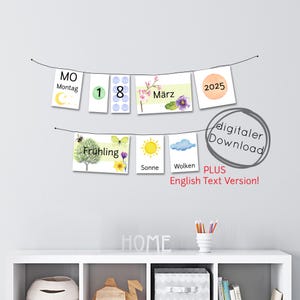 Calendario giornaliero perpetuo per bambini con schede illustrate, tempo giorni mesi anni apprendimento, calendario per bambini asilo scuola casa, download digitale PDF