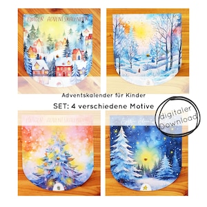 PDF Set Adventskalender für Kinder, Adventsuhr Advent Weihnachten DIY Basteln Vorlage Schule Kita Waldorf Montessori Digitale Datei DOWNLOAD