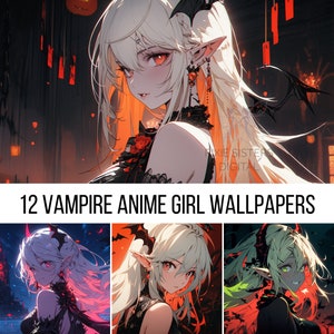 12 Halloween Vampire demon anime girl wallpapers , desktop widescreen iphone android smartphone ipad wallpapers,midjourney, instant download