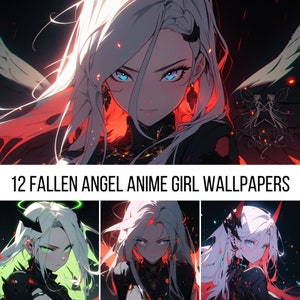 12 Halloween Fallen angel anime girl wallpapers , desktop widescreen iphone android smartphone ipad wallpapers,midjourney, instant download