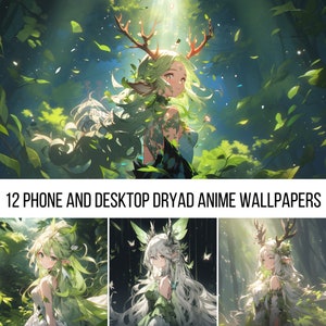 12 Dryad anime wallpapers, desktop widescreen iphone android smartphone ipad wallpapers, midjourney, instant download, digital art