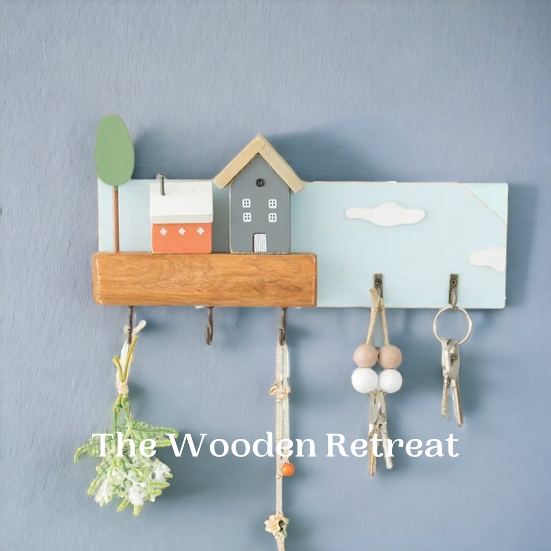 Wooden Cute Key Holder House Shaped Hallway Key Rack Wood Etsy