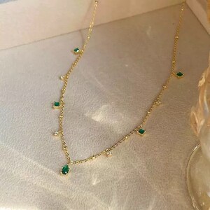 Diamond Station Necklace in Gold by CharmJewelCo - Emerald Necklace - Minimalist Necklace - Perfect Gift for Her • NEC103