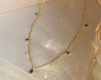 Diamond Station ketting in goud door CharmJewelCo - Emerald ketting - minimalistische ketting - perfect cadeau voor haar • NEC103