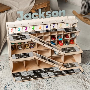 Personalized Car Garage for Toddler Boy, Toy Car Storage for Cars, Wooden Storage for Cars, Toy Car Parking, Gift for Nephew, Kids Birthday