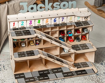 Personalized Car Garage for Toddler Boy, Toy Car Storage for Cars, Wooden Storage for Cars, Toy Car Parking, Gift for Nephew, Kids Birthday