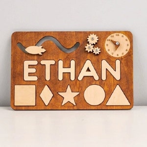 Puzzle nom de bébé en bois avec formes, jouet d'activité Montessori, cadeau bébé neveu, jouet assorti pour tout-petit, cadeau bébé filleul, simple tableau occupé