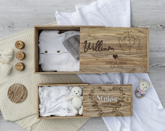 Wooden Keepsake Box with Name and Birth Stats, Personalized Baby Memory Box, Custom Gift for Newborn, Christening or Baby Shower Gift