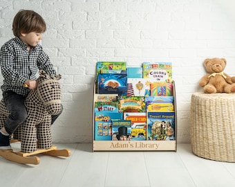 Kinder Spielzeug und Buch-Aufbewahrungs-Organisator, Kleinkind Montessori Bücherregal, Benutzerdefinierte Kinder-Bücherregal, Kinderzimmer-Bücherregal, personalisierte Spielzimmermöbel
