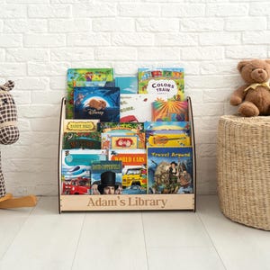 Personalized Toddler Montessori Bookshelf, Kids Wooden Book Rack, Bookcase Gift, Playroom Furniture, Nursery Toy Storage, Baby Book Shelf