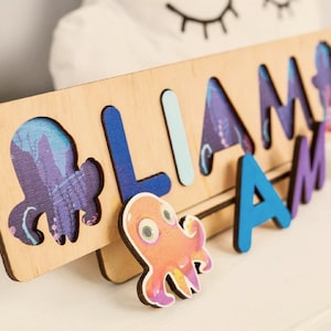 Rompecabezas de madera personalizados con nombres para niños pequeños, decoración náutica para guardería, actividad Montessori, juguete para aprender nombres, juguetes ecológicos para bebés de 2 años.