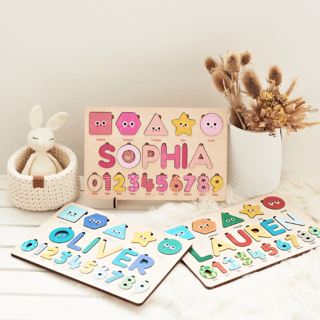 Personalized Name Puzzle, Montessori Baby Toy, Custom Wooden Puzzle ...