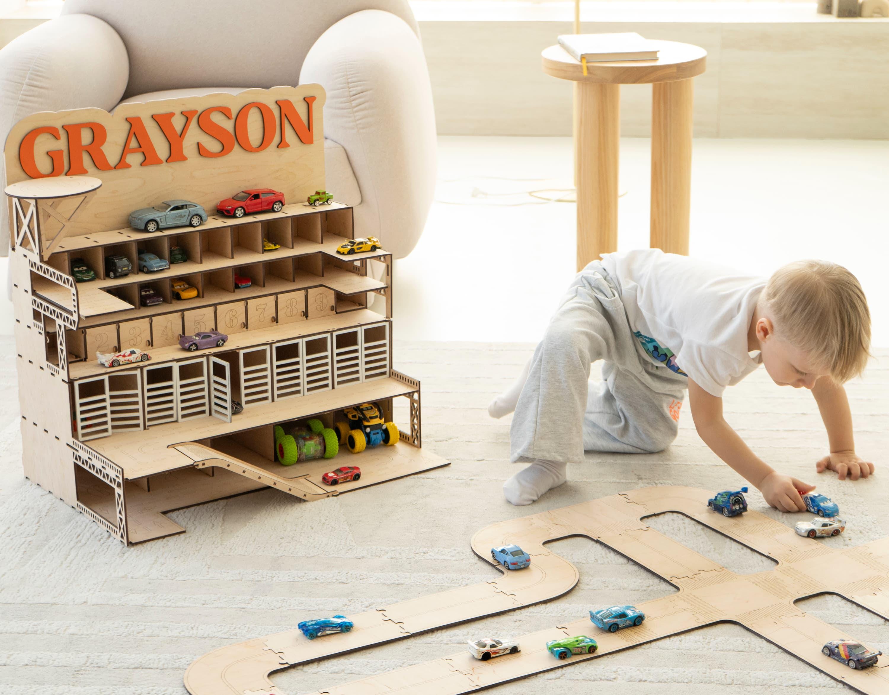 Kids Car Ramp Parking Garage, Personalized Wooden Toy Car Station ...