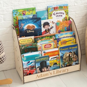 Bokhylla för barn, träbokhylla för läshörna, Montessori bokförvaring för barn