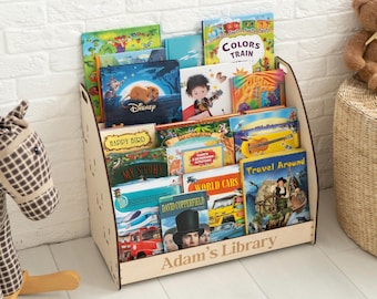 Personalized Wooden Bookshelf for Toddler, Toys Storage Organizer, Kids Library Shelf, Toddler Book Rack, Montessori Furniture