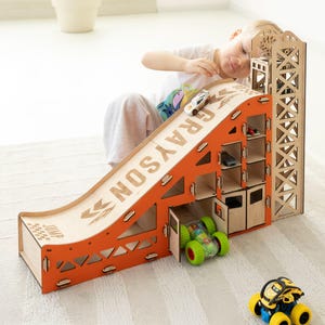 Kids Car Ramp Toy with Elevator, Toy Ramp for Cars and Trucks, Personalized Garage Ramp, Play Road, Toy Vehicle Track, Gift for Toddler Boy