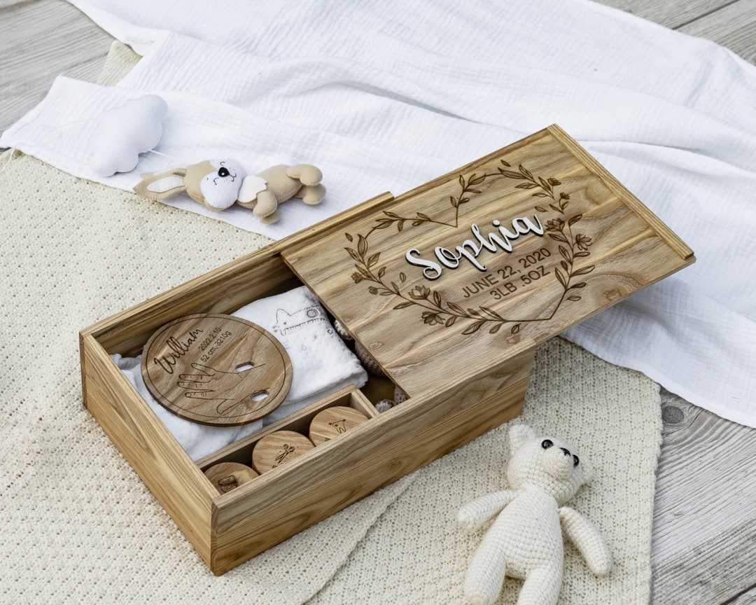 Personalized Wooden Baby Memory Box, Engraved Keepsake Box for New Mom ...