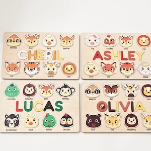 Custom Baby Name Puzzle, Waldorf Toys for 1 Year Old, Kids Sorting Puzzles, Montessori Toys, Child Name Board, Woodland, Farm Animals