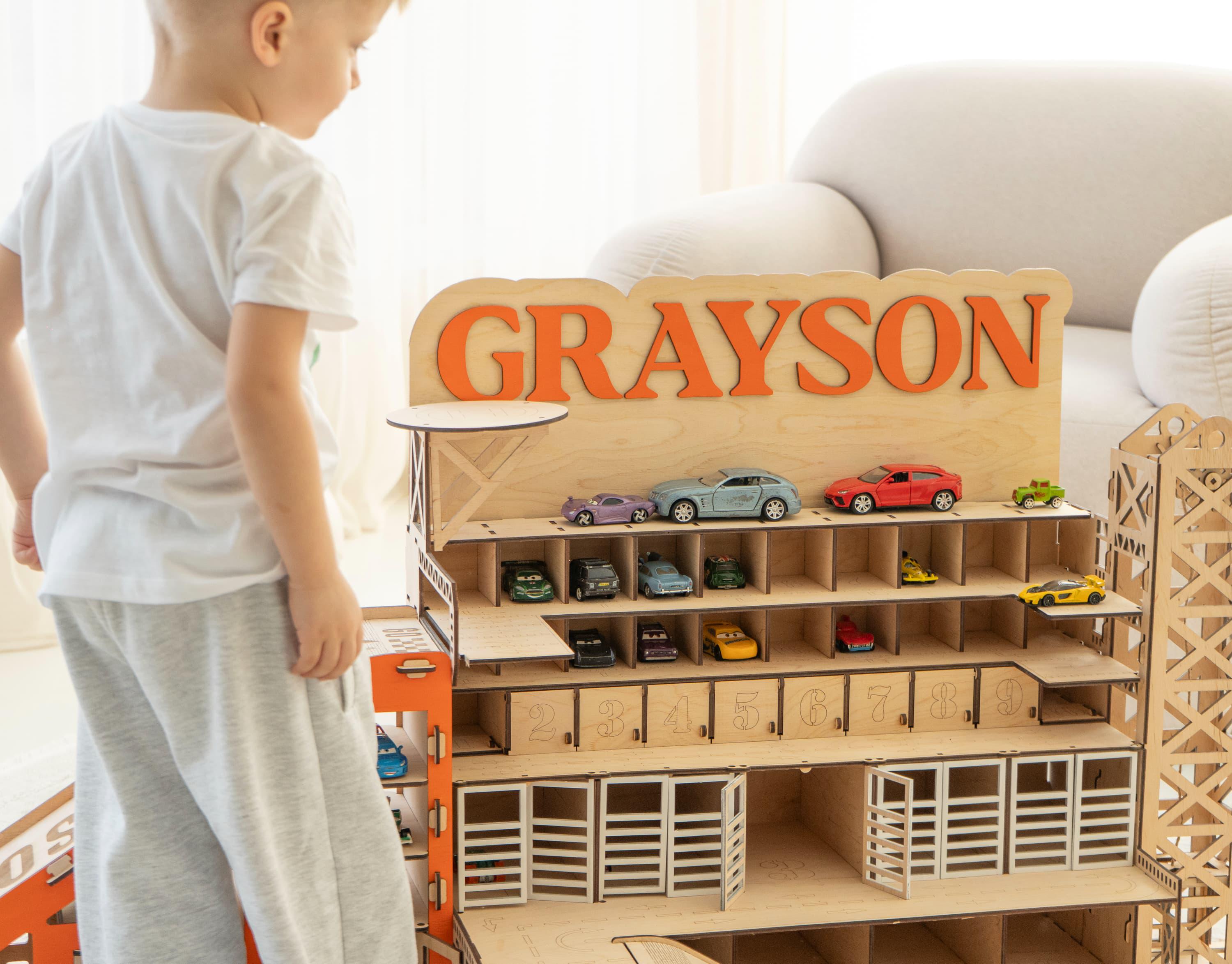 Personalized Wooden Car Ramp Garage, Custom Kids Parking Toy With Name ...
