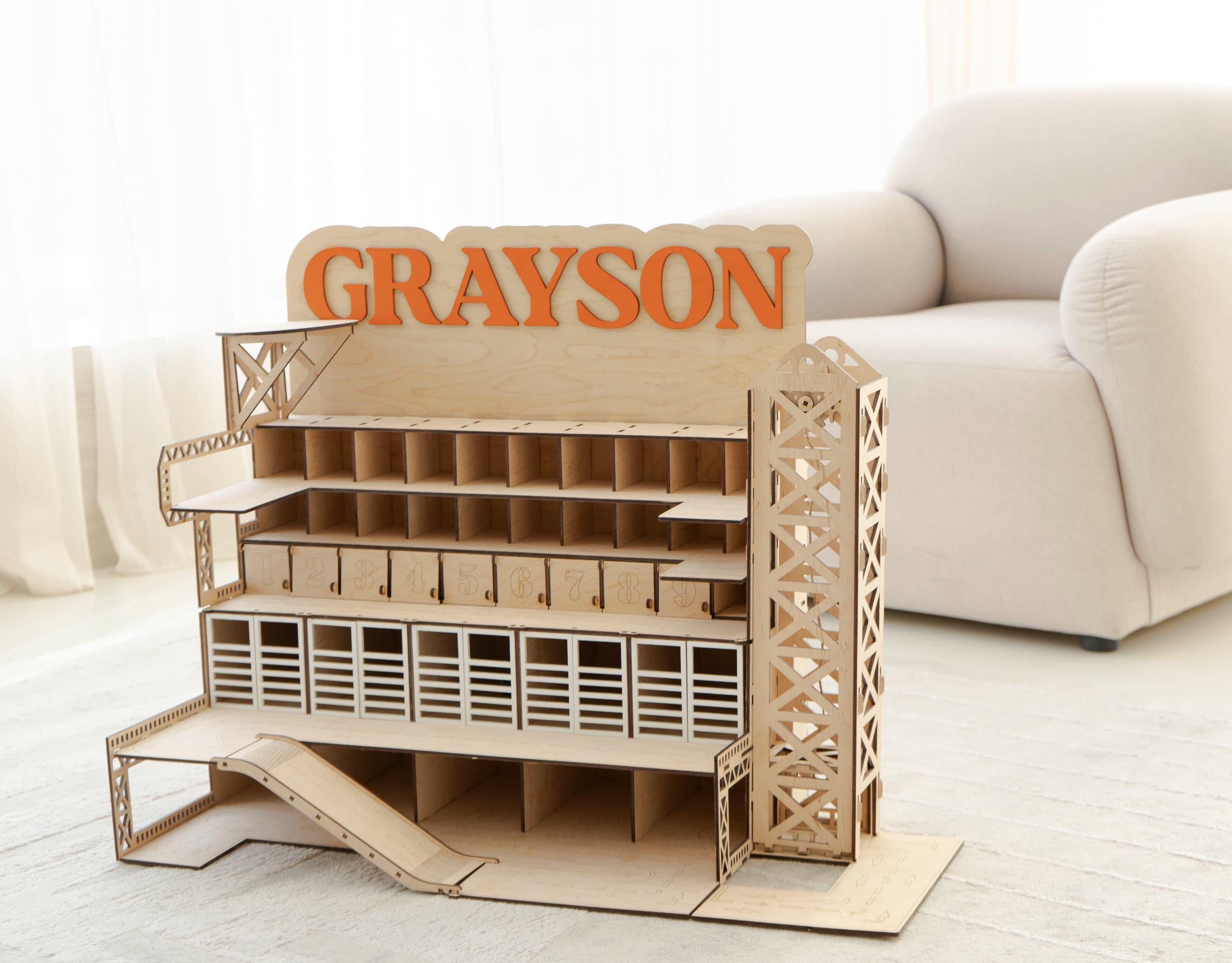 Kids Car Ramp Parking Garage, Personalized Wooden Toy Car Station ...