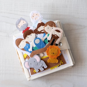 Libro tranquillo personalizzato per bambini, giocattoli per la chiesa dei bambini, libro cristiano attivo per bambini piccoli, storie bibliche di Gesù, Noè, Mosè, Adamo ed Eva, giocattolo sensoriale in feltro