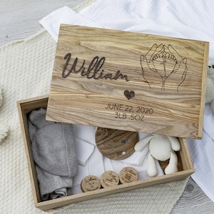 Personalized Wooden Baby Memory Box with Name and Birth Details, Custom Keepsake Box Gift for New Parents, Baptism or Christening Present