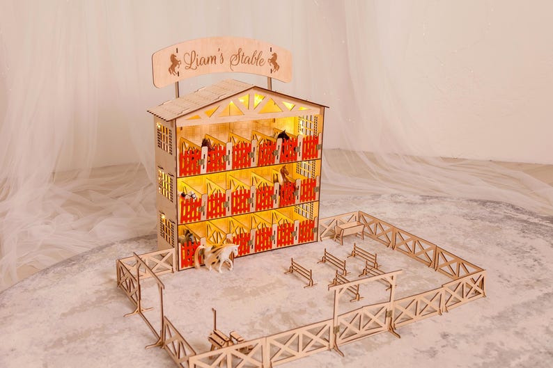 Custom Wooden Stable for Toy Horses, 18 Stalls, Multi-level Barn for ...