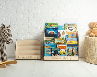 Kids Book Display Shelf, Wooden Front Facing Bookcase for Children, Personalized Book Storage for Playroom or Nursery, Montessori Furniture