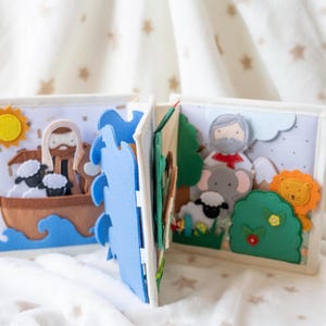 Libro tranquillo cristiano, libro morbido per bambini, libro di storie bibliche in feltro, libro attivo Montessori, libro sensoriale fatto a mano, regalo per baby shower per bambini e bambine