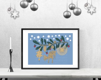 Kerstmuurfoto's, kersthuisdecoratieprints, kerstmuurfoto's, kerstversieringen, poster, digitaal, dennentak