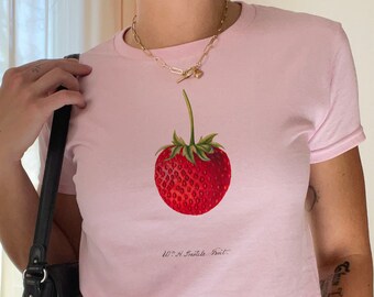 Baby T-Shirt Vintage Erdbeerfrucht Kunst Grafik Sommer trendiges T-Shirt Y2K Baby T-Shirt Berry Foodie Geschenkidee ästhetisches 90er T-Shirt für Frauen