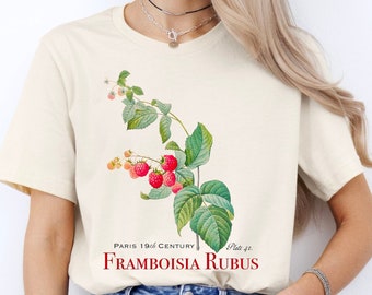 Vintage Himbeere Framboisia Rubus T-shirt Shirt Cottagecore Geschenkidee für Frau botanische antike Kunst Grafikästhetik Tee Lexikon