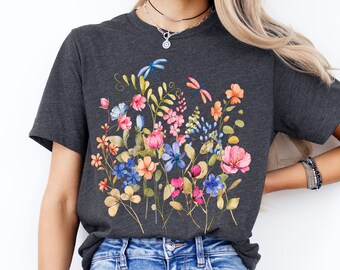 Cottagecore T-Shirt Vintage Boho Wildblumen Shirt Botanisches T-Shirt Shirt Naturliebhaber Blumen Geschenkidee für Frauen Blumen T-Shirt