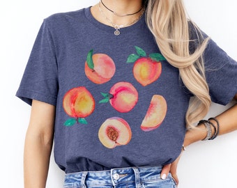 Pfirsiche T-Shirt Shirt Kunst Grafik T-Shirt Früchte Sommer Foodie T-Shirt Geschenkidee Boho ästhetisches Tshirt