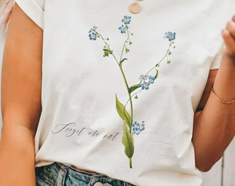 Vergeet me niet bloem botanische T-shirt Cottagecore shirt boho vintage illustratie antieke bloem esthetische shirt cadeau idee retro tshirt