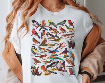 T-Shirt Birds Larousse Shirt Boho botanische Geschenkidee Tshirt Birds Lexikon