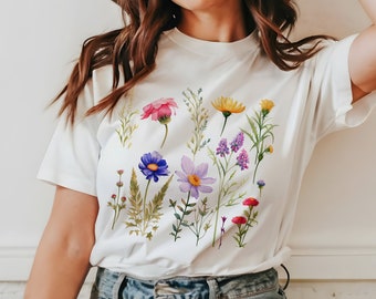 Camisa Cottagecore Vintage Boho Flores Silvestres Camisa Naturaleza Camisa Botánica Camiseta Camisa Regalo idea Acuarela Flores Camiseta