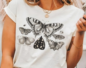 Camiseta vintage de mariposa, camiseta amante de la naturaleza, camiseta estética Cottagecore, idea de regalo