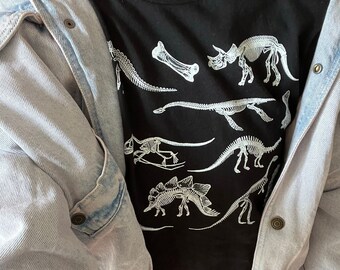 Camiseta Dinosaur Bones Chart Vintage Ilustración Camiseta Minimalista Camisa Goblincore Camiseta unisex Gift Idea