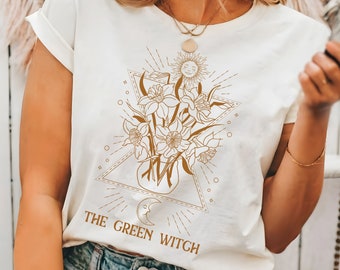 Boho himmlisches Shirt The Green Witch Vintage Retro T-Shirt minimalistisches Goblincore Shirt Tshirt Geschenkidee