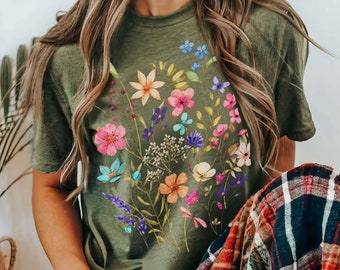 T-shirt Cottagecore Camicia vintage Boho Nature Wildflowers T-shirt botanica Camicia Nature Lover Idea regalo T-shirt con fiori ad acquerello