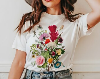 Camiseta con ramo de flores Vintage, idea de regalo, camiseta gráfica artística, camiseta estética, camiseta floral Cottagecore Goblincore